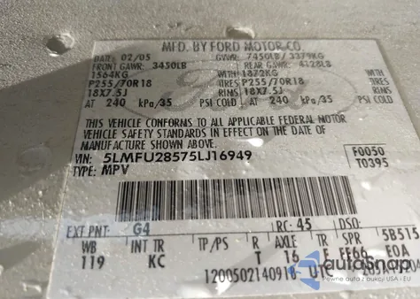 2005 Lincoln Navigator from USA, damaged, VIN 5LMFU28575LJ16949